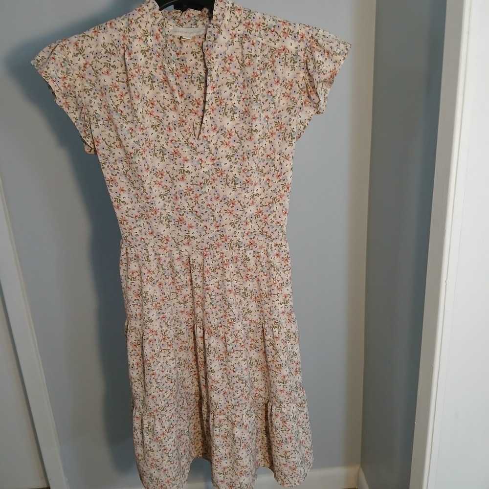 Monteau Los Angles Dress Sz M Soft Pink  Pullover Easter Tiered   Ruffle At Neck